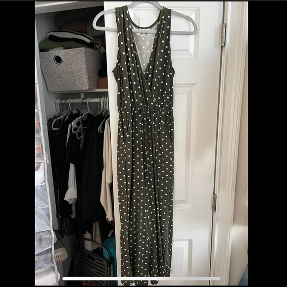 Olive green polka dot jumpsuit - Picture 1 of 1